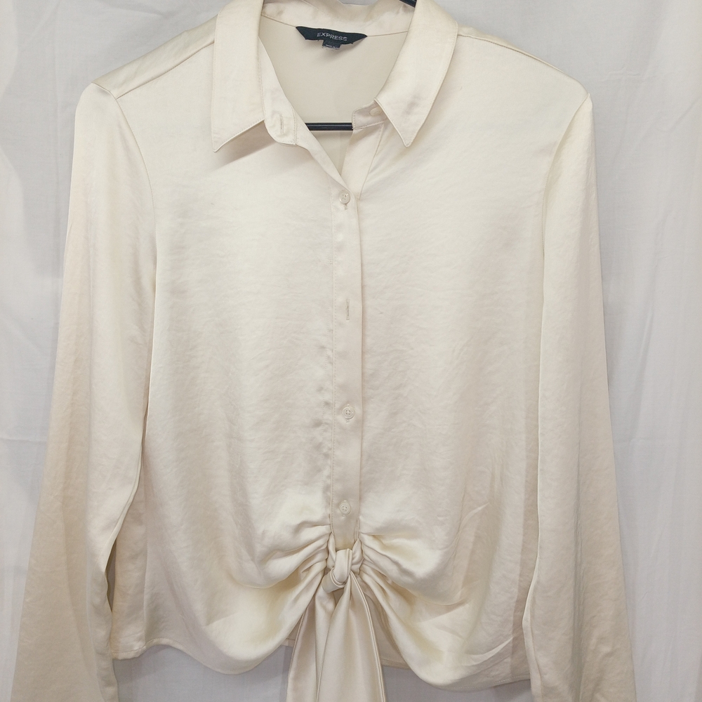 Express Cream Tie-Front Button Shirt Blouse